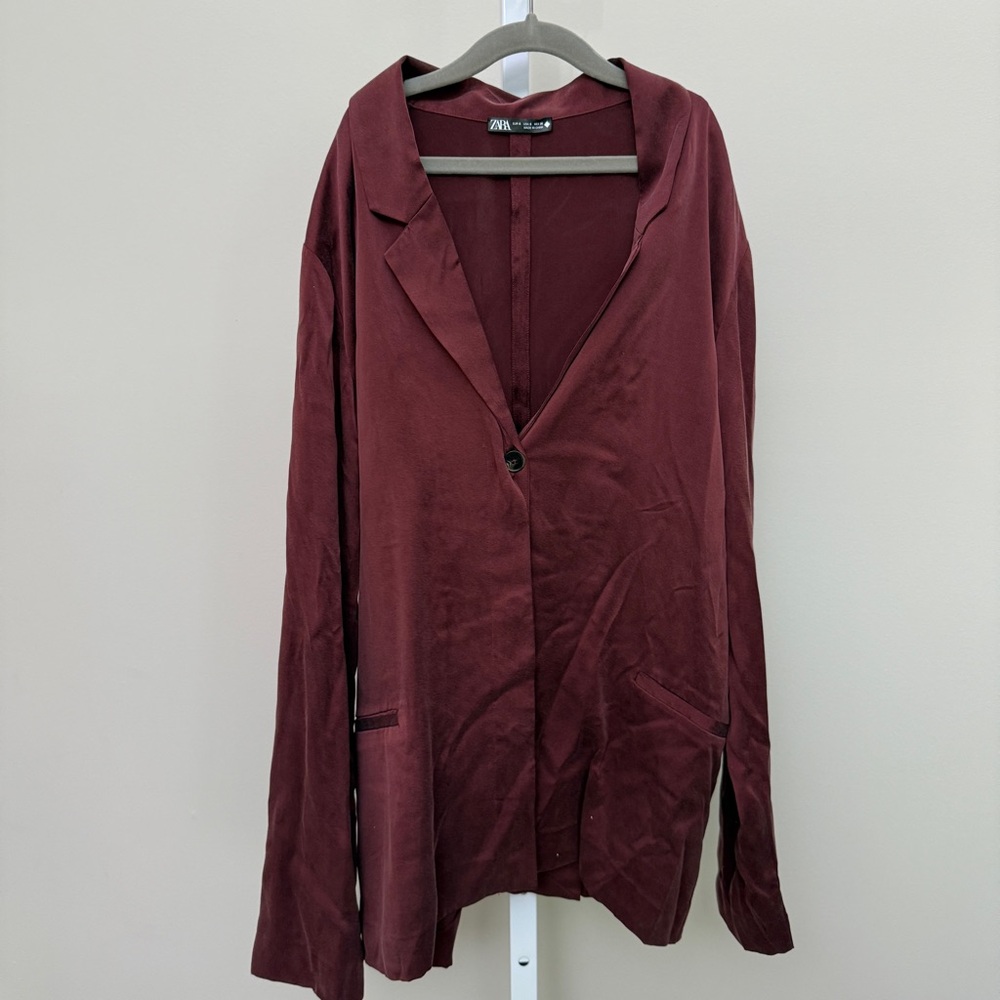 Zara SILK PAJAMAS - Maroon SIZE S TOP AND BOTTOM - Picture 3 of 9
